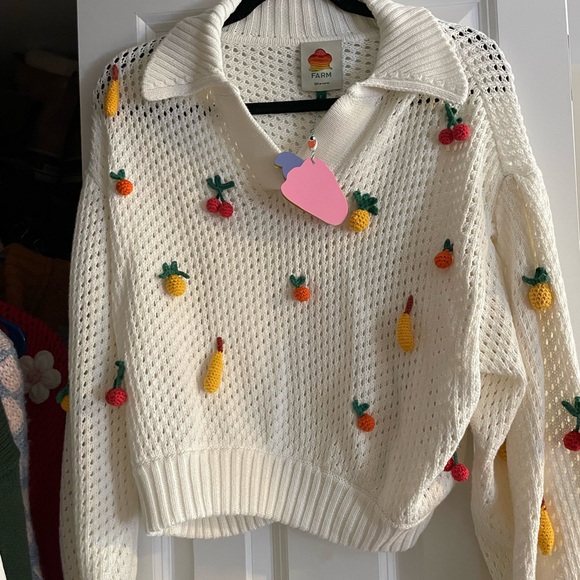 Appliquéd open-knit cotton sweater - Picture 2 of 2